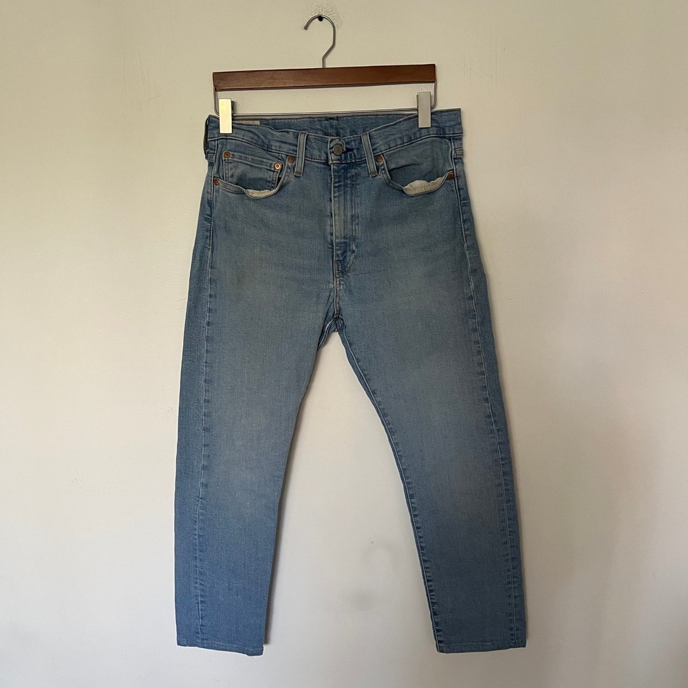 Levis 510 Skinny Fit Jeans Mens 34x30 Light Wash Blue Denim Tapered Zip Fly